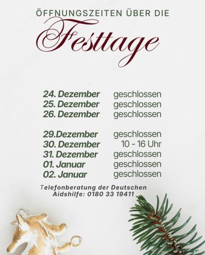 &Ouml;ffnungszeiten &uuml;ber die Festtage