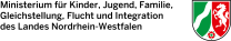 Logo des Ministeriums fpr Kinder, Jugend, Familie, Gleichstellung, Flucht und Integration mit dem NRW Wappen Links